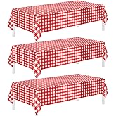 Childom 3 Pack Red and White Checkered Tablecloths 54"x108" Christmas Tablecloths for Rectangle,Disposable Plastic Table Cover for Weddings,Home,Birthday,Picnic,Buffet,Pizza Party,Racing Car Decors