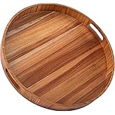 Ottoman Tray Round, 20" Large Ottoman Tray with Handles Wooden Ottoman Trays for Living Room, Decorative Tray, Wooden Serving Trays for Food Serving, Breakfast, Coffee, Appetizers
