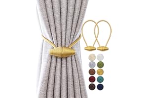 TECVINCI Magnetic Curtain Tiebacks with Upgrade Larger Magnet, 2 Pack 16 Inch Drapery Holdbacks for Indoor & Outdoor Curtain - Gold