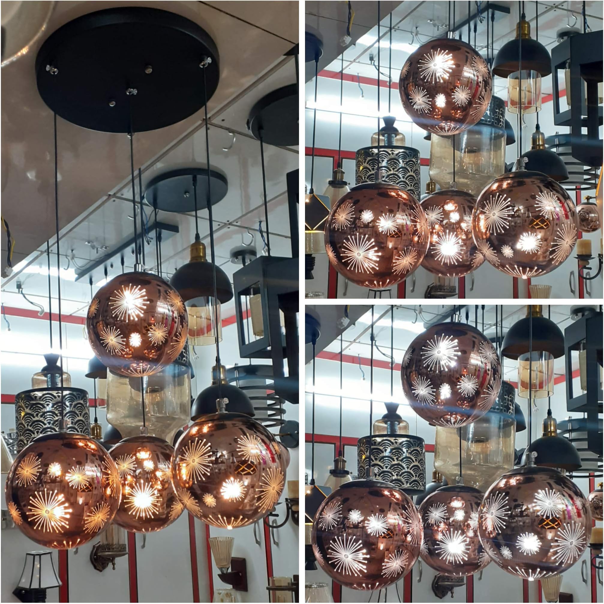 GreyWings 4 Light LED Colour Changing Warm White, Cool White and White, Ceiling Hanging Lamp Gold Ball Pendant Light Cluster Chandelier Metal, Gold