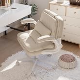 BETISEF Criss Cross Chair with Flip-up Arms, Wheels &amp; Flip Backrest | Ergonomic Cross Legged Office Chair with Lumbar Support, Comfy Wide Desk Chair for Home Office, Vanity