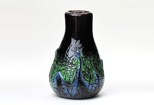 Amazon Com 7 Artisan Vase Hand Blown Black Glass With Blue And