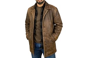 TRENDGENESIS Men’s Genuine Lambskin Leather Coats - Car Coat Style Long Leather Jackets for Men