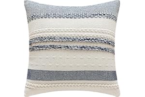 Striped Decorative Throw Pillow Covers Pack of 1 for Couch Bed Sofa Home Decor Soft Cushion Pillow Cases 18 x 18 Inch Navy Bl