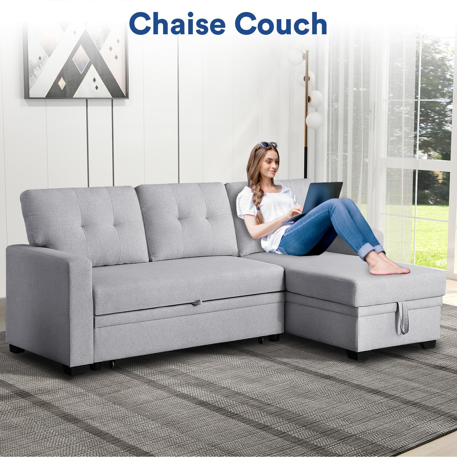 Mua Rovibek 4-in-1 Convertible L Shaped Couch with Pull Out Bed and ...