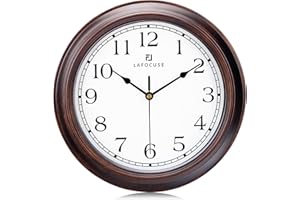 Lafocuse 12 Inch Silent Farmhouse Mahogany Color Wall Clocks for Home Decor, Vintage Kitchen Clock for Living Room, Battery O