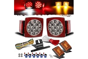 Partsam 12V Waterproof Square LED Trailer Tail Light Kit Clear Lens Red Trailer Brake Stop Tail Turn Signal Running Lights Li