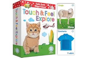 UGOS My Touch and Feel English Spanish Bilingual Picture Double Sided Sensory Flash Cards for Infant, Toddlers, Kids, Learn Animals, Fruits, Objects and Vehicles, Fun Learning and Educational Flashcards