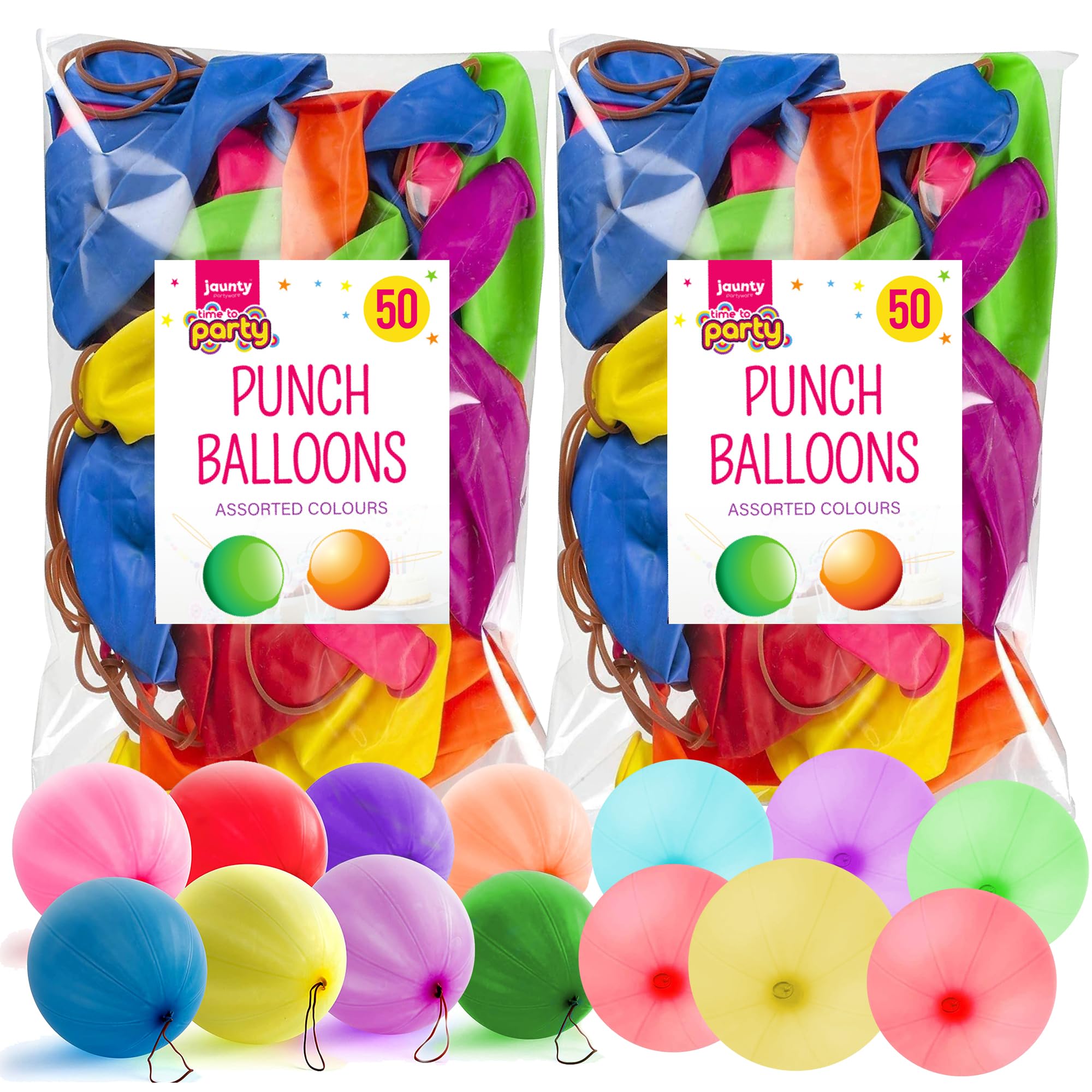Jaunty Partyware 100x Large Punch Balloons for Kids Ideal Party Bag Fillers - 12 Inch Large Size - Assorted Colours - Fun Children’s Party Ideas - Thick & Strong - Easy to Inflate