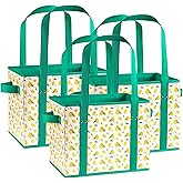 LemonLilly 3 Pk Reusable Grocery Bags, Foldable Shopping Basket, Daily Utility Storage, Reinforced Bottom Handles Waterproof