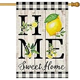 ORTIGIA Summer Lemon House Flag 28 x 40 Inch Double Sided Burlap Home Sweet Home Yellow Fruit Yard Flag Holiday Spring Farmhouse Seasonal Outdoor Outside Decoration (Large)