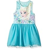 Disney Frozen Girls Elsa Dress - Princess Dresses for Girls - Tank Dress with Elsa Print and Tulle Skirt