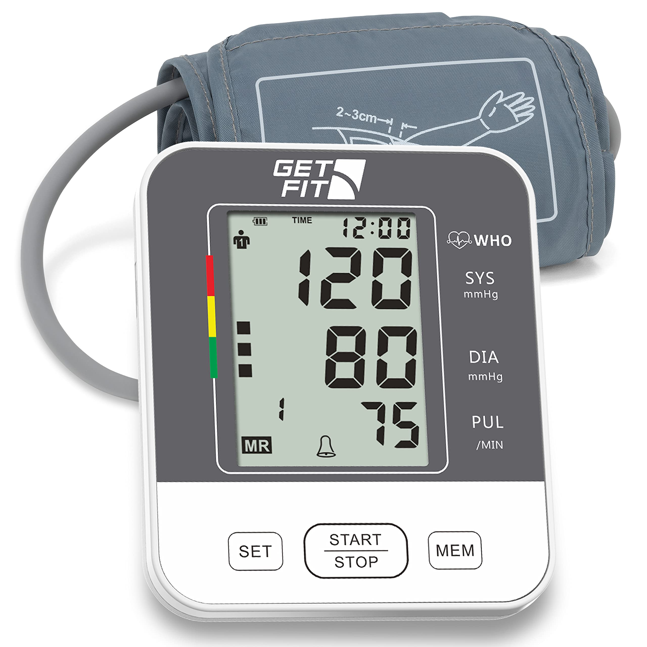 Get Fit Blood Pressure Monitor CE Approved UK for Home Use Medical Upper Arm Blood Pressure Machine - Heart Rate Monitor - Hypertension Detector - Adjustable 35-52cm X-Large Adult Cuff - LCD Display