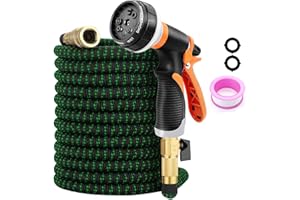 WUDKEY Expandable Garden Hose Water Pipe: 50FT Flexible Water Hose with 8 Function Spray Nozzle, Lightweight Outdoor Hose Pipe Spray Gun for Gardening Washing