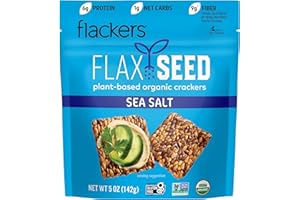 Flackers Organic Sea Salt Flaxseed Crackers, 5 Ounce 1-Pack, Gluten Free, Non GMO, Vegan, Keto Snack, 9g Fiber, 1g Net Carb