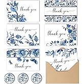 RYYike Blue and White Porcelain Thank You Cards Set - 24 Floral Greeting Cards with Envelopes and Stickers, 4x6 Inches Thank You Notes, Perfect for Birthdays, Weddings, Bridal Shower