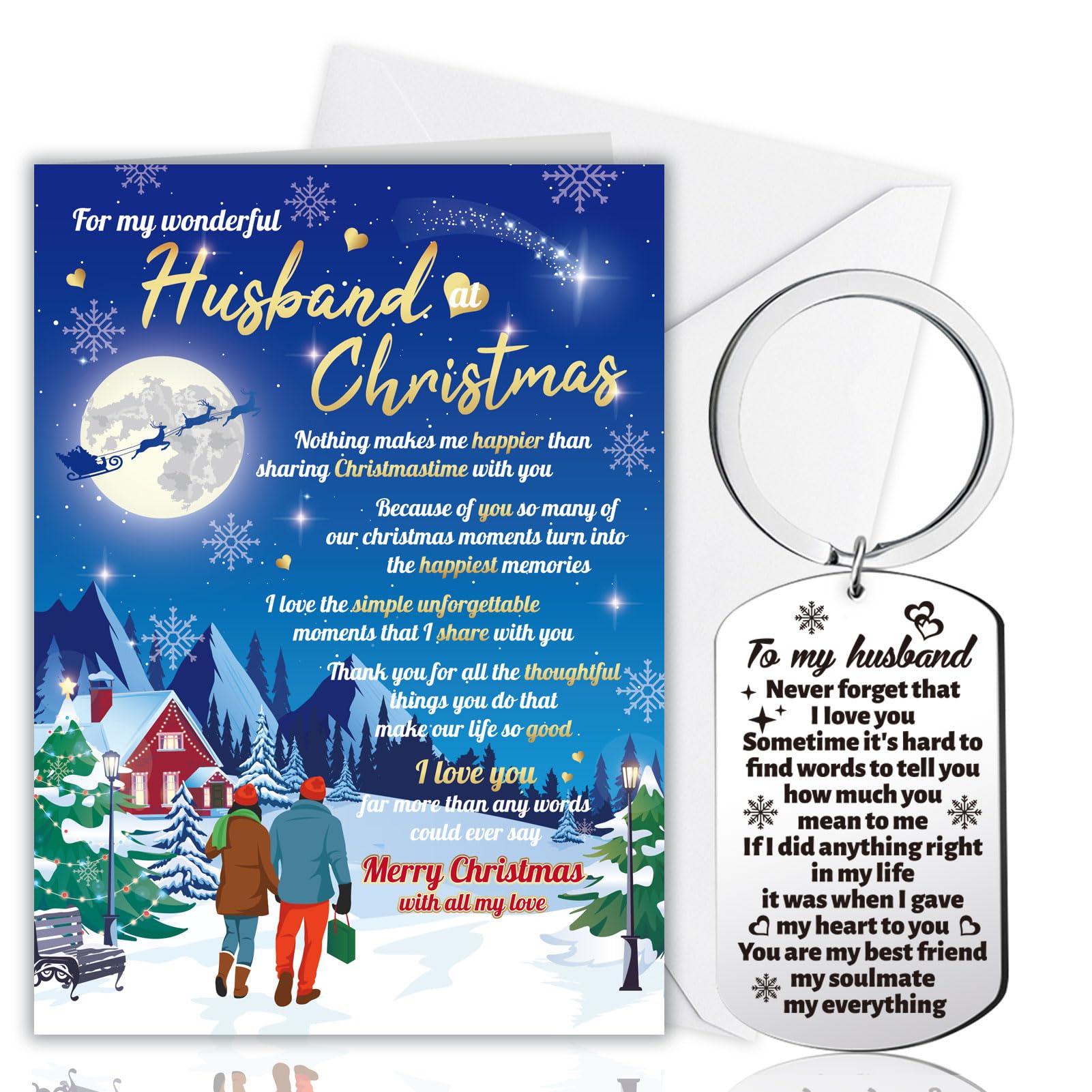 HOWAF Husband Christmas Card, Xmas Card Husband Gifts & Keyring, Gifts for Christmas