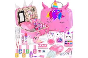 Mqsiuve Kids Makeup Kit for Girl - 2 in 1 Kids Washable Makeup Toys & Nail Art Kit with Nail Dryer and Storage Case, Real Girl Makeup Set Birthday Gifts Toys for 3 -12 Year Old Girls, Pink