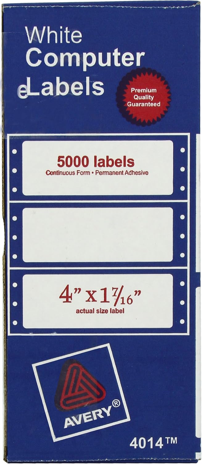 Avery 4014 Dot Matrix Mailing Labels, 1 Across, 1 7/16 x 4, White (Box of 5000) : Continuous Form Labels : Office Products