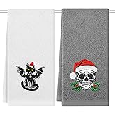 QIONG MENG Gothic Christmas Bathroom Decor Hand Towels 13x29 Inch 100% Cotton Cat Dish Towels Halloween Spooky Drying Kitchen Towels Home Decorations Set of 2