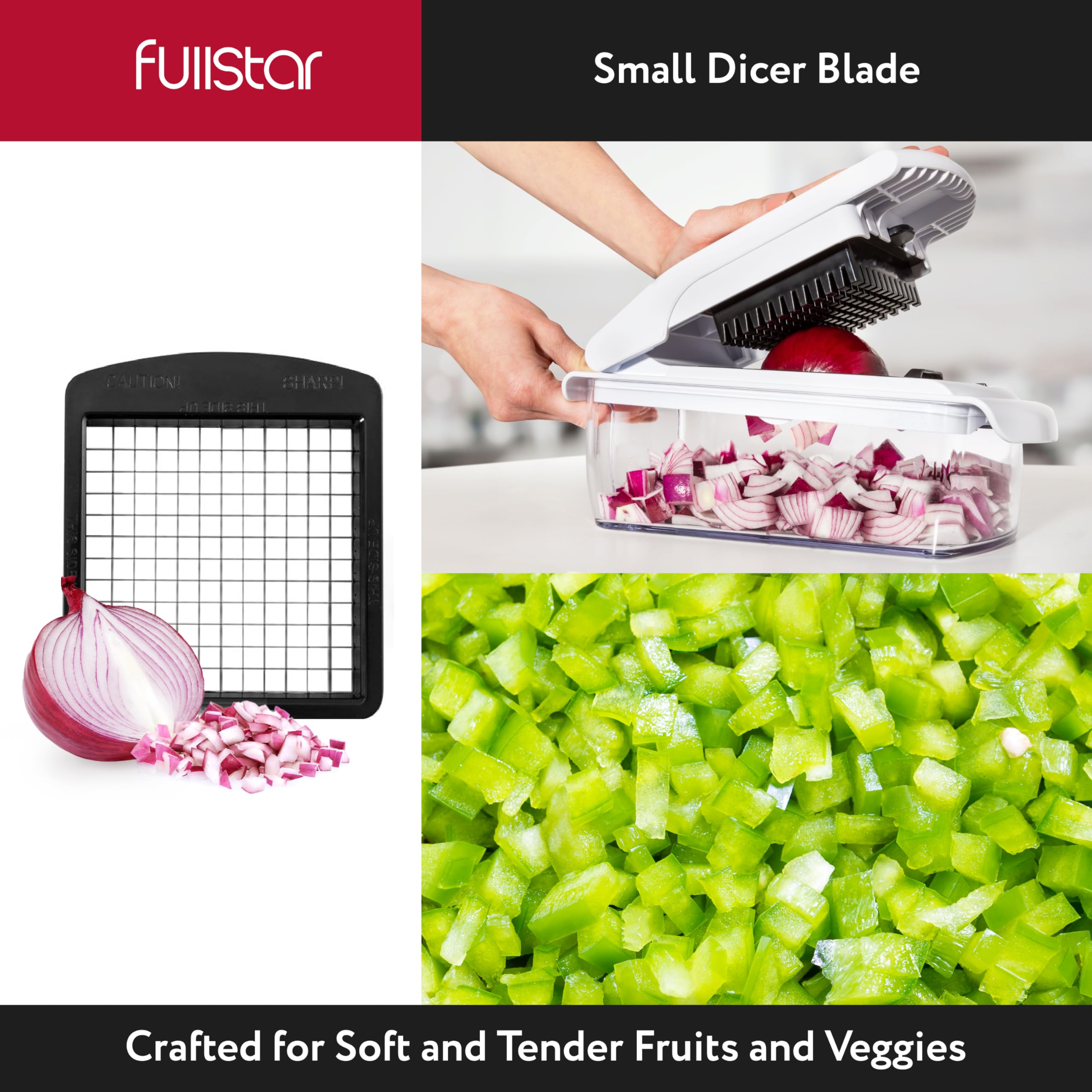 Fullstar Blade Replacement Set – Only Compatible with Select Fullstar Vegetable Chopper Models – 2pc Insert Set for Large Dice (Potatoes, Apples) & Small Dice (Onions, Tomatoes) – 3.9 x 4.4 inches