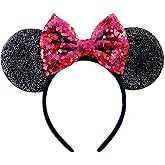 CLGIFT Burgundy Minnie Ears, Mickey Ears - Sparkly, Sequin - Perfect for Kids & Adults - One Size Fits All