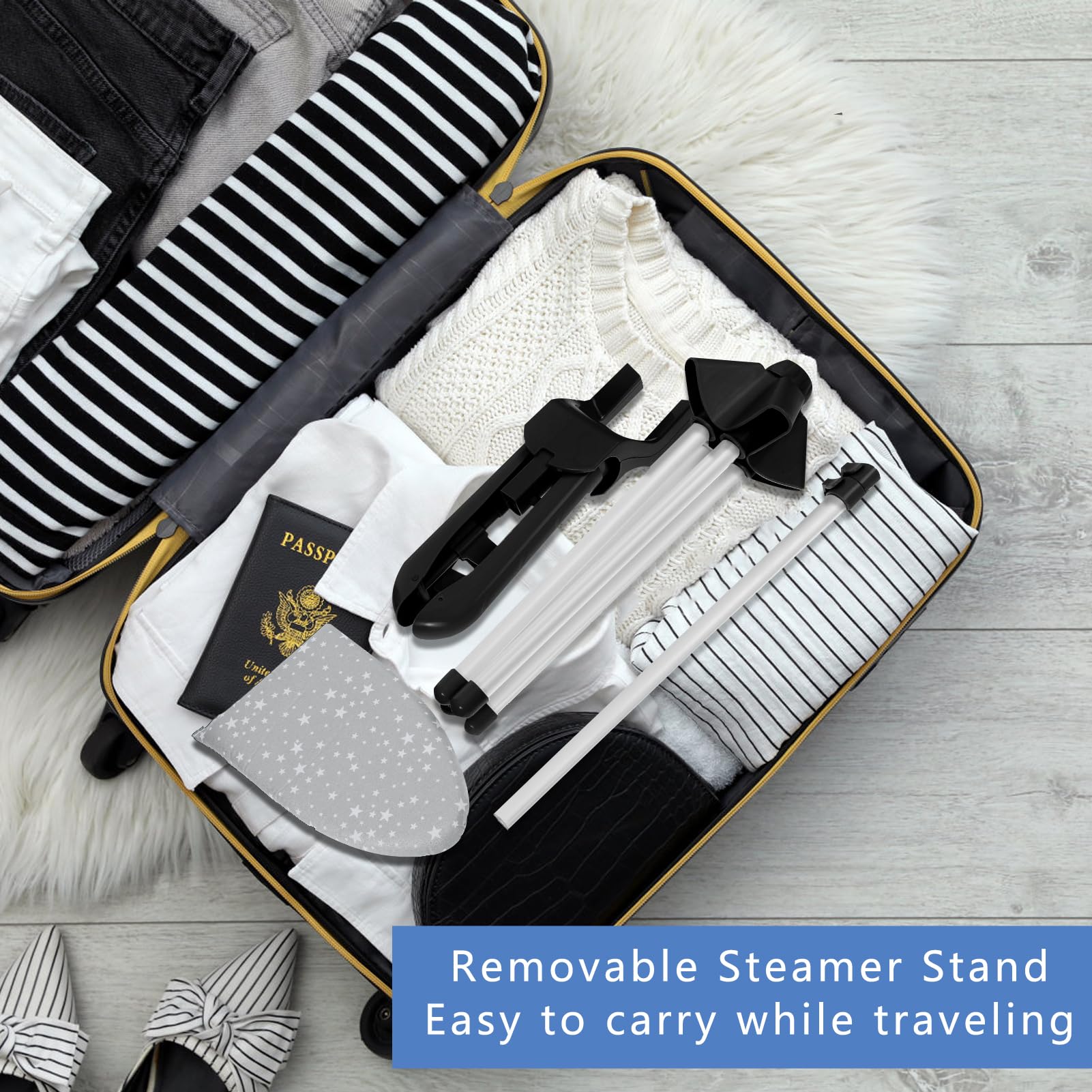32-63 Inch Garment Steamer Rack & Garment Ironing Glove for Clothes Adjustable Steamer Stand for Clothes Adjustable Garment Hanger Standing Foldable Iron stand with Ironing Glove for Steaming Clothes