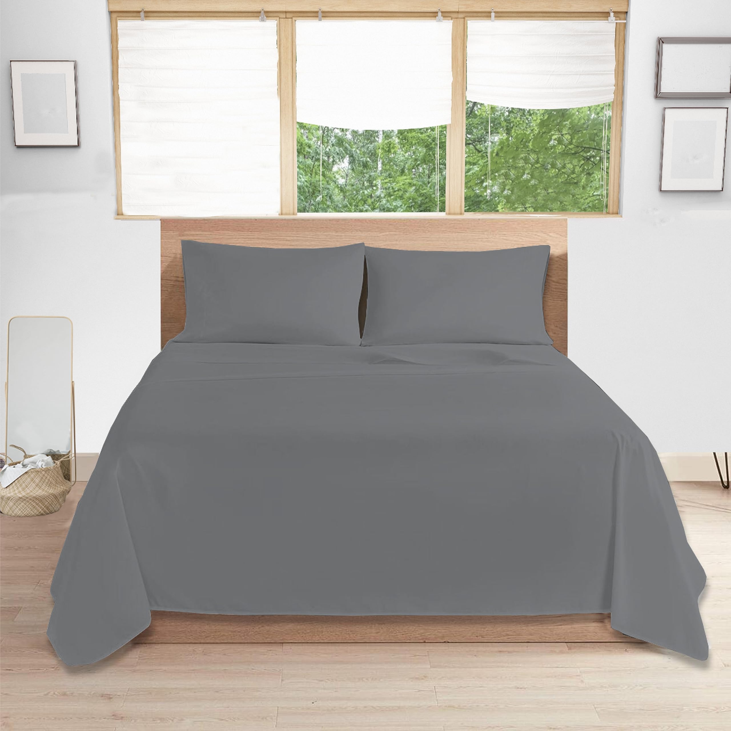 Comfy Nights 100% Egyptian Cotton Super King Size Flat Bed Sheet 200 Thread Count Soft Fade, Shrinkage and Wringle Resitant Grey - Super King