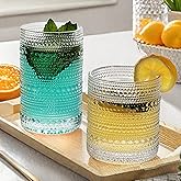 Lumkit Vintage Hobnail Drinking Glasses Set, Glassware Drinking Set of 8, 12 oz & 10 oz Highball Glasses, Tumbler Glass for Cocktails, Whiskey, Juice, Milk