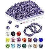120PCS FIVEIZERO Rhinestone Beads for Jewelry Making, 10mm Purple Shiny Round Sparkle Crystal Clay Beads Bulk Sparkly Baseball Necklace for Bracelets and DIY Crafts