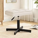LUE BONA Adjustable Vanity Stool, 15''-19.5'' Foot Rest Under Desk, 360&deg; Swivel Vanity Chair for Makeup Room, Cream Upholstered Faux Leather Ottoman for Bathroom &amp; Living Room, 300lbs