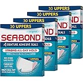 Sea-Bond Secure Denture Adhesive Seals, Original Uppers, Zinc-Free, All-Day-Hold, Mess-Free, 30 Count (Pack of 4)