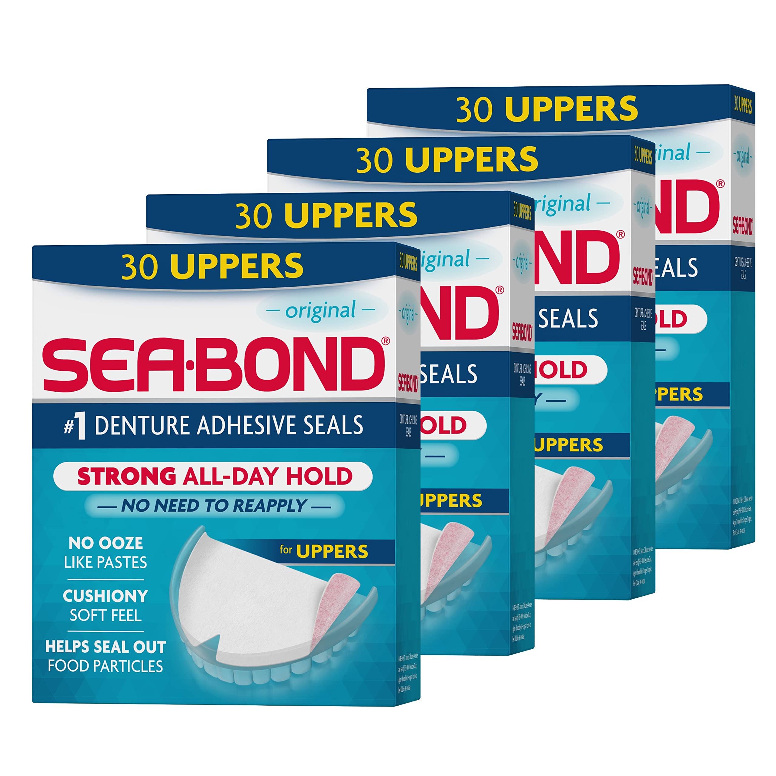 Photo 1 of Sea-Bond Secure Denture Adhesive Seals, Original Uppers, Zinc-Free, All-Day-Hold, Mess-Free, 30 Count (Pack of 4)