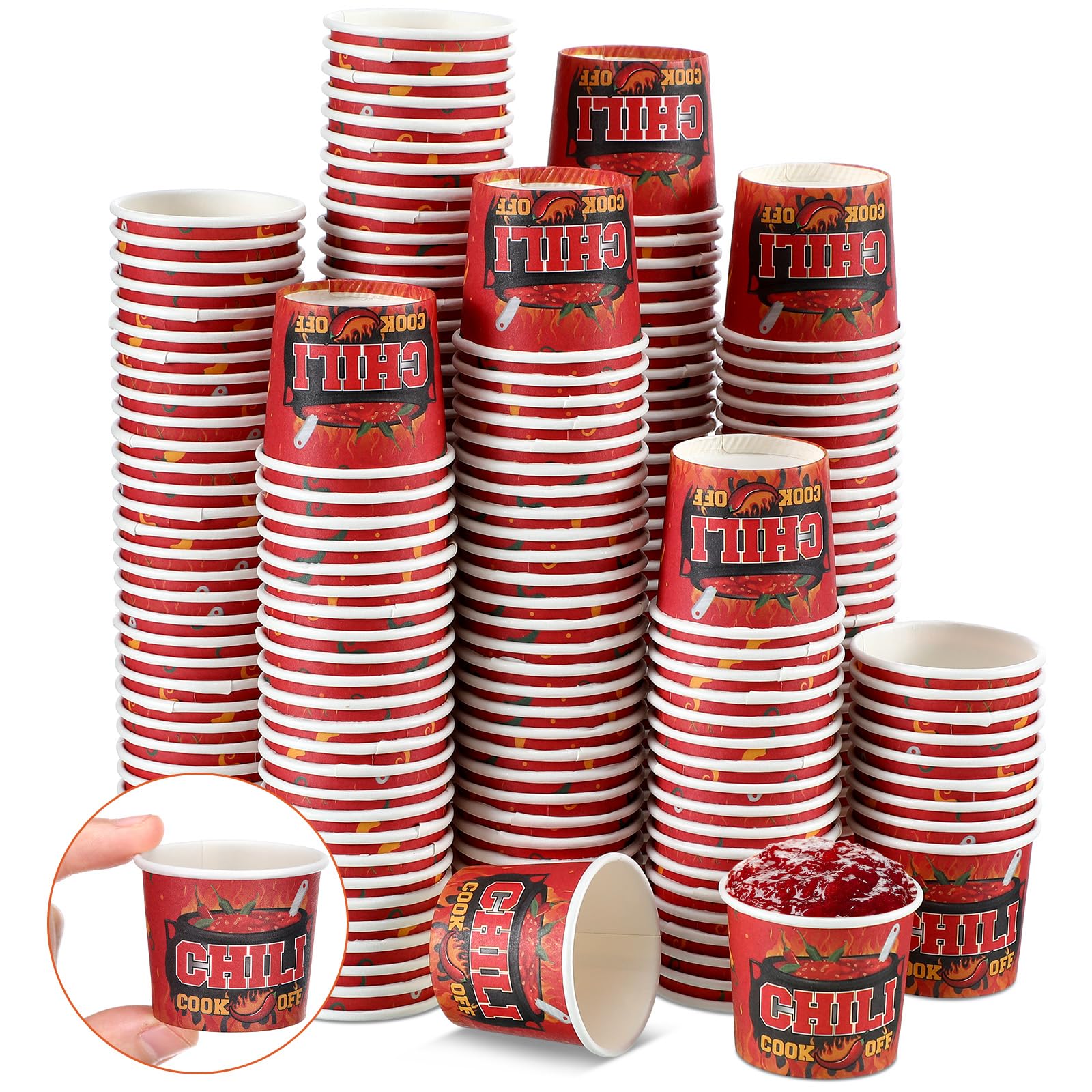 Photo 1 of Teenyyou Chili Cook off Tasting Cups mini Chili Portion Paper Disposable Food Sample Cups for Competition Mexican Party cooking Supplies (600 Pcs,2 oz)