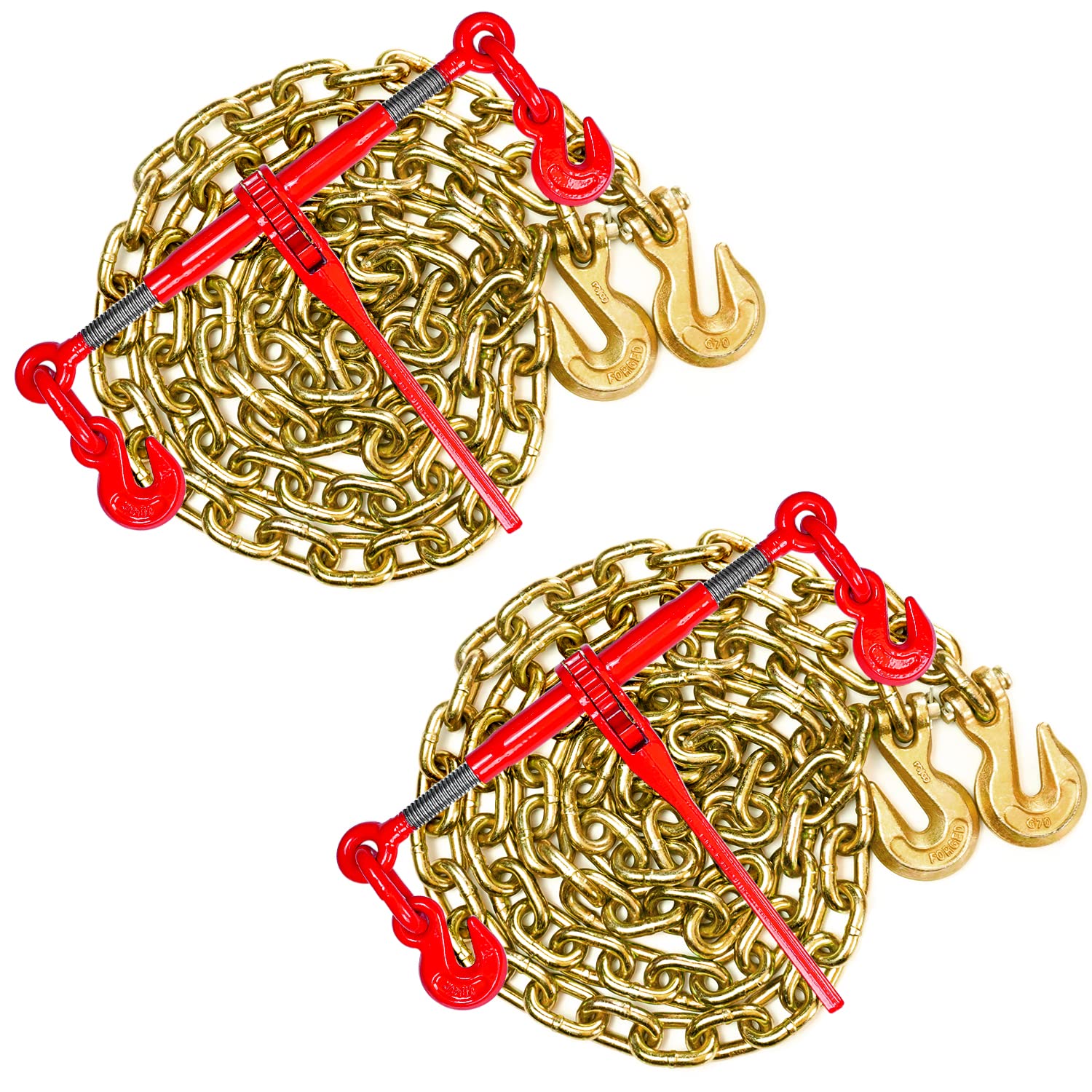 Photo 1 of ** SIMILAR IMAGE UNKNOWN SIZE OR MODEL**Digank Chain Binder 3/8" -1/2" Grade 70 and 3/8"×10ft Chains Includes (2) Binders and (2) Chains for Industrial Agricultural Towing Applications in Chain and Binder Kit