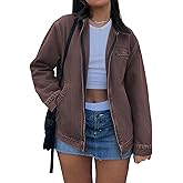 EMMIOL Barn Jean Jacket for Women Zipper 2026 Clean Fit Long Sleeve Denim Jackets