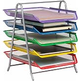 Mind Reader 5-Tier Paper Tray Organizer with Multicolor Trays, Classroom File Organizer for Teachers, Metal Mesh, Assorted Colors