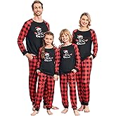 Ekouaer Christmas Pajamas for Family Long Sleeve Pjs Matching Sets with Plaid Pants Soft Sleepwear Loungewear