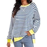 ONFERS Womens Striped Color Block Sweatshirt Oversized Side Slit Crew Neck Loose Shirts Long Sleeve Pullover Tops 2025 Trendy