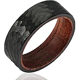 100S JEWELRY Black Hammered Finish Tungsten Rings For Men With Inner Rosewood Wedding Promise Band Size 6-16