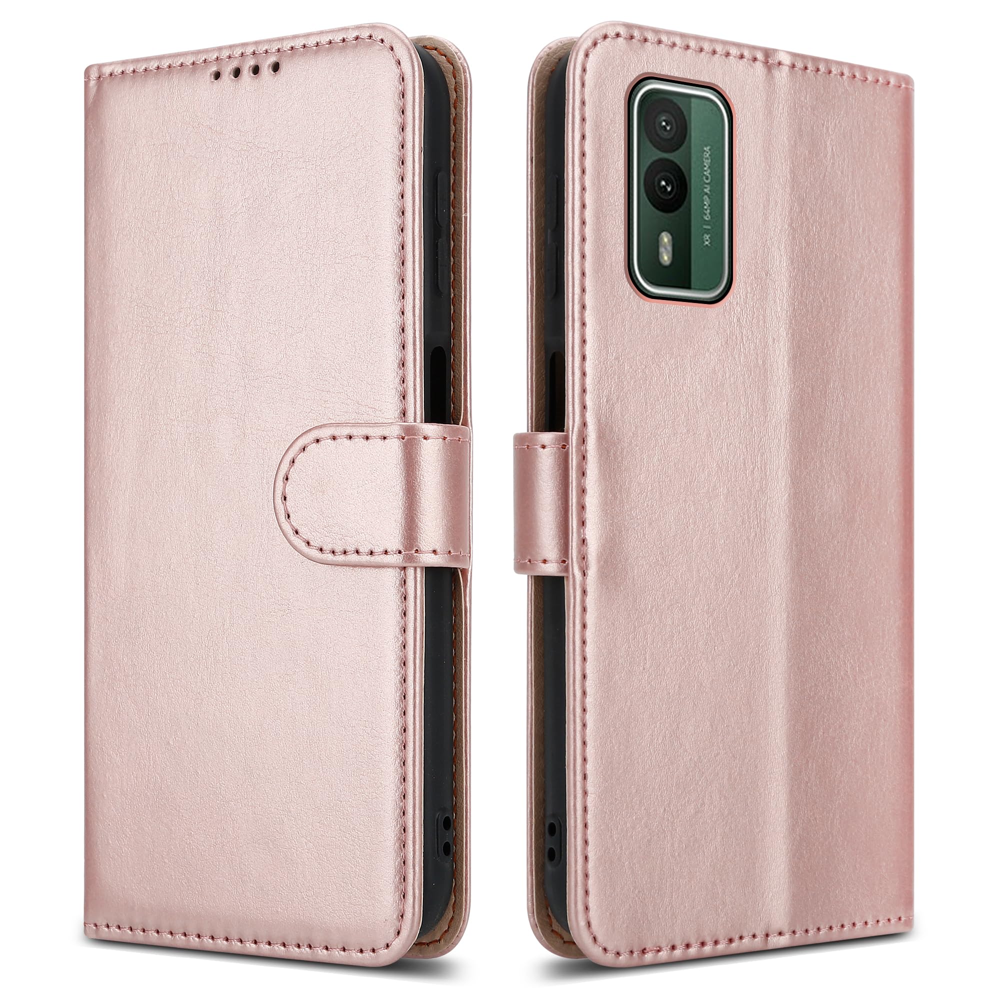 PIXFAB For Nokia XR21 Leather Phone Case, Magnetic Closure Full Protection Book Folio Design, Wallet Case Cover [Card Slots] and [Kickstand] For Nokia XR21 - Rose Gold