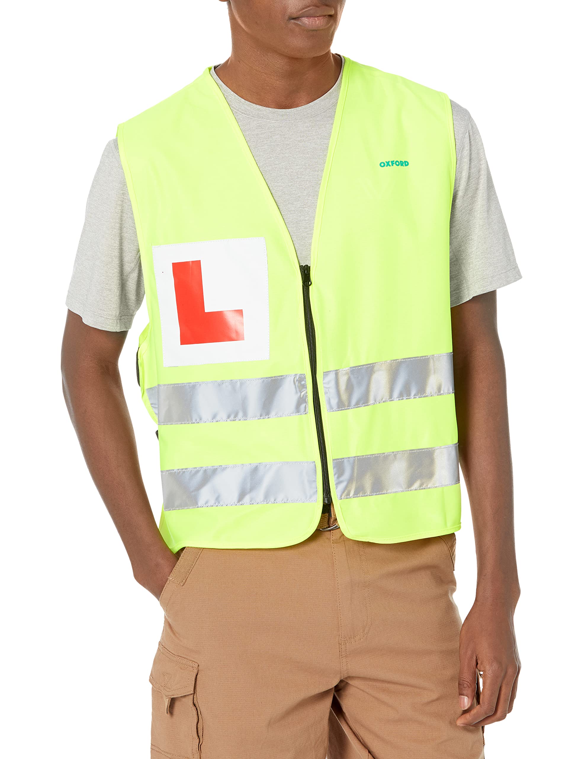 Oxford Bright Vest L (XL/2XL) High Viz Zipped Vest With L Plate (Learner Plate, Yellow)