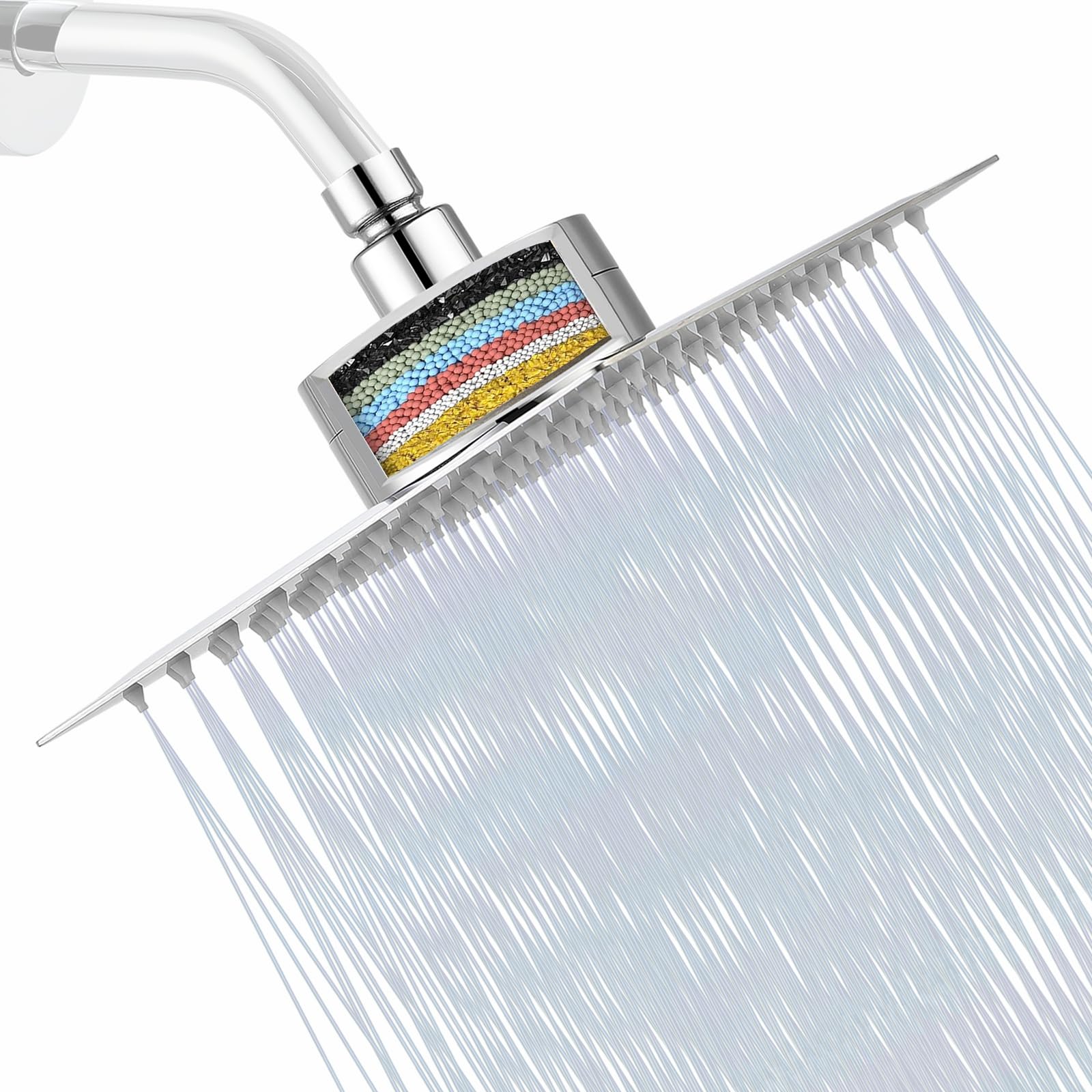 Katezon Filtered Shower Head, High Pressure Showerhead with Filter for Hard Water Remove Chlorine and Harmful Substances, 20 cm Square Rain Shower Head (Chrome)