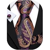 Barry.Wang Men Ties Paisley Woven Silk Necktie Set with Pocket Suqare Cufflinks Formal