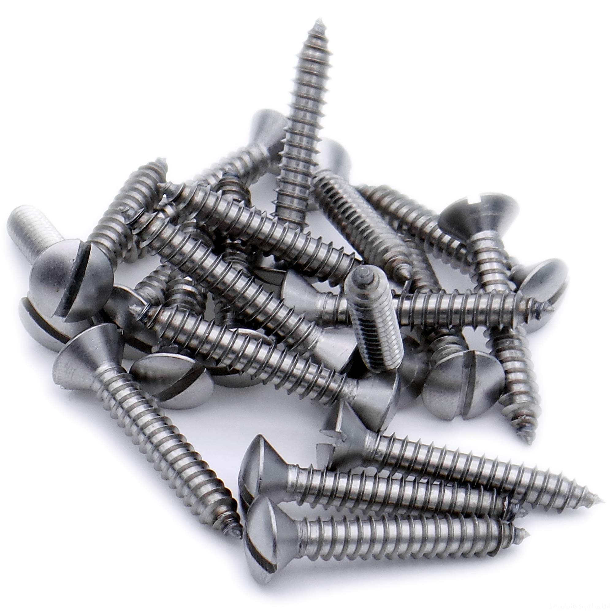 No.10 x 0.375 (4.8mm x 9.5mm) Slot Raised Countersunk Self-Tapping Screw - Stainless Steel (A2) (Pack of 20)
