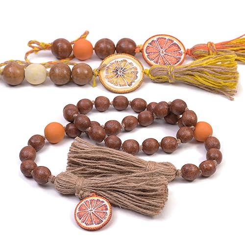 Wooden Beads Garland Black Yellow White Farmhouse Beads Tassel Rustic Country Decor Coffee Table Decor Prayer Beads Wall Hanging Decor Handmade Products Home Kitchen Fcteutonia05 De