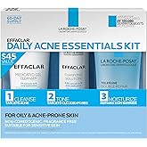 Effaclar Daily Acne Essentials Kit, Acne Treatment System, Salicylic Acid Acne Cleanser, Pore Refining Toner, & Matte Face Moisturizer for Oily Skin & Combination Skin, Oil-Free, 2 Month Supply
