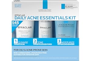 Effaclar Daily Acne Essentials Kit, Acne Treatment System, Salicylic Acid Acne Cleanser, Pore Refining Toner, & Matte Face Moisturizer for Oily Skin & Combination Skin, Oil-Free, 2 Month Supply