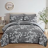 LXWORX Comforter Set King Size - 7 Pieces Bed in a Bag, Bedding Set, Soft Lightweight Grey Comforter Sets with Sheets and Pillows (Grey,King)