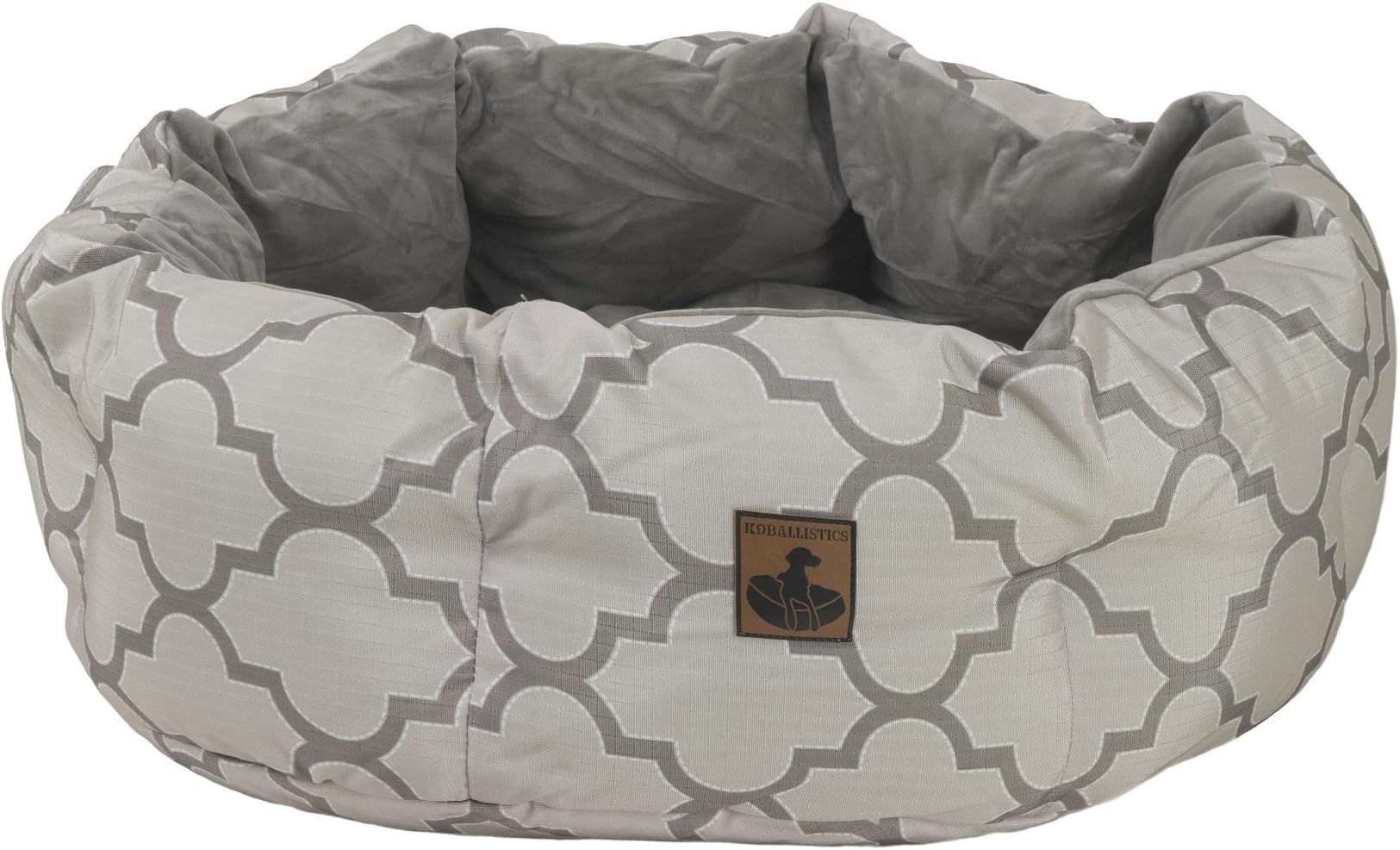K9 Ballistics Round Dog Bed Deep Den, Bagel, Donut, and Deep Dish Style for Cuddler, Machine Washable (Lattice/Brindle Velvet Large 36" x 28" x 10")